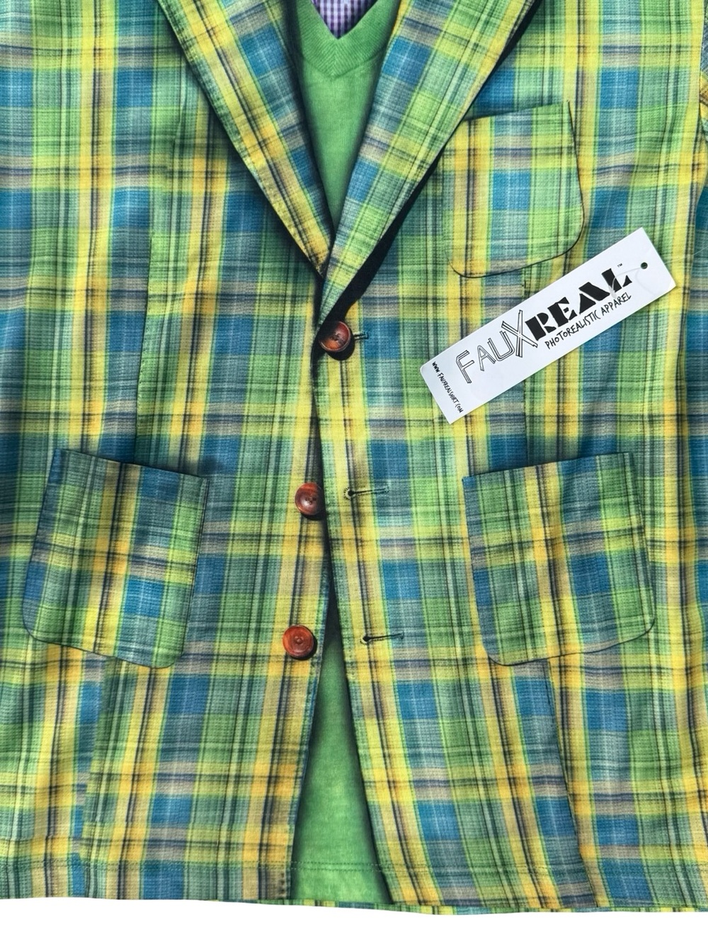 NEW Faux Real - FUNNY Plaid Suit Youth Costume Long Sleeve T-Shirt - Size Large - Picture 5 of 9